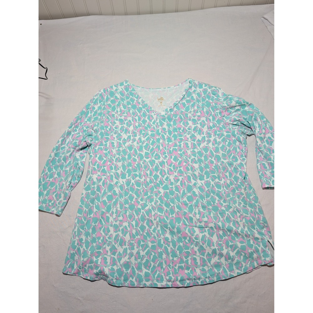 Belle by Kim Gravel Womens Abstract Leopard V-Neck 3/4 Sleeve Top A491490 M